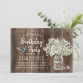 Rustic Baby's Breath Jar & Hummingbird Birthday Kaart (Staand voorkant)