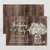 Rustic Baby's Breath Jar & Hummingbird Birthday Kaart (Voorkant / Achterkant)