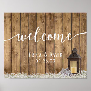 Rustic Baby's Breath Lantern Wedding Welcome Poster