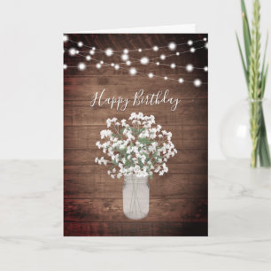 Rustic Baby's Breath Lights Mason Jar Verjaardag Kaart