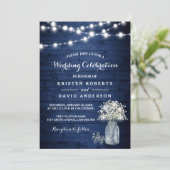 Rustic Baby's Breath Lights Navy Blue Wedding Kaart (Staand voorkant)