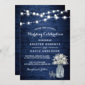 Rustic Baby's Breath Lights Navy Blue Wedding Kaart (Voorkant / Achterkant)
