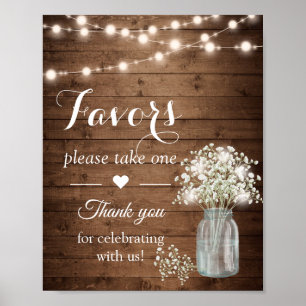 Rustic Baby's Breath Lights Wedding Favors Sign Poster