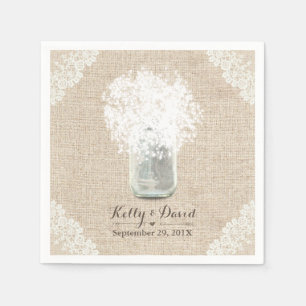 Rustic Baby's Breath Mason Jar Lace Burlap Wedding Servet