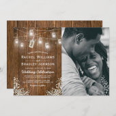 Rustic Babys Breath Mason Jar Photo Weddenschap Kaart (Voorkant / Achterkant)