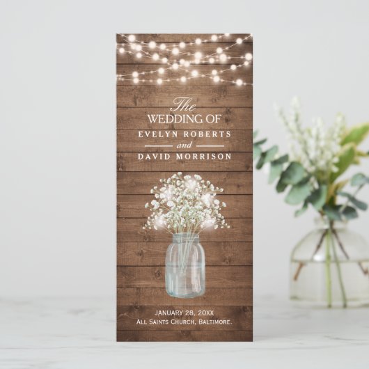 Rustic Baby's Breath Mason Jar Wedding Program Programma (Staand voorkant)