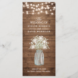 Rustic Baby's Breath Mason Jar Wedding Program Programma