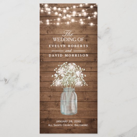 Rustic Baby's Breath Mason Jar Wedding Program Programma (Voorkant)