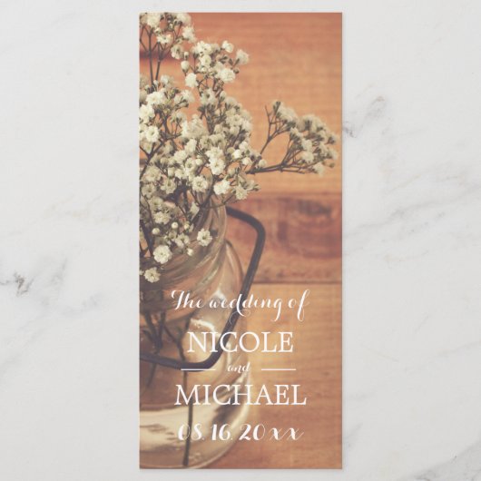 Rustic Baby's Breath Mason Jar Wedding Program Programma (Voorkant)
