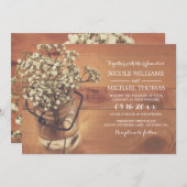 Rustic Baby's Breath Mason Jar Wood Wedding Kaart (Voorkant / Achterkant)