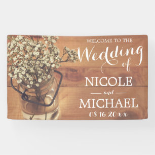 Rustic Baby's Breath Mason Jar Wood Wedding Spandoek