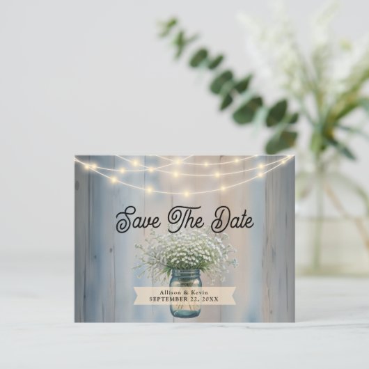 Rustic Baby's Breath & String Lights Bewaar de dat Briefkaart (Staand voorkant)