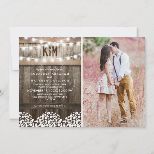 Rustic Baby's Breath String Lights Foto Wedding Kaart (Voorkant)