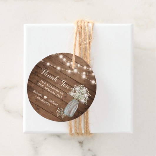 Rustic Baby's Breath String Lights Hartelijk dank Bedankjes Labels (In situ)