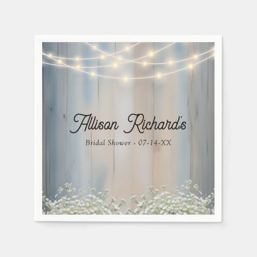 Rustic Baby's Breath & String Lights Wedding Servet (Voorkant)