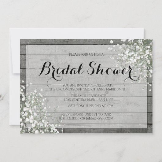 RUSTIC BABY'S BREATH VRIJGEZELLENFEEST KAART (Voorkant)