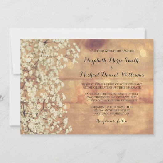 Rustic Baby's Breath Wood Wedding Invitations (Devant)