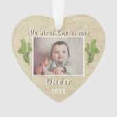 Rustic Baby's eerste kerstfoto Ornament (voorkant)