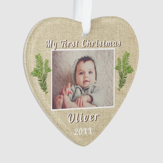 Rustic Baby's eerste kerstfoto Ornament (voorkant)