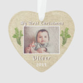 Rustic Baby's eerste kerstfoto Ornament (achterkant)