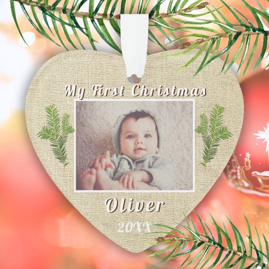 Rustic Baby's eerste kerstfoto Ornament