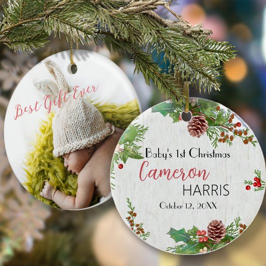 Rustic Baby's Milestone 1e kerstfoto Ornament