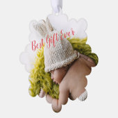 Rustic Baby's Milestone 1e kerstfoto Ornament Kaart (Links)