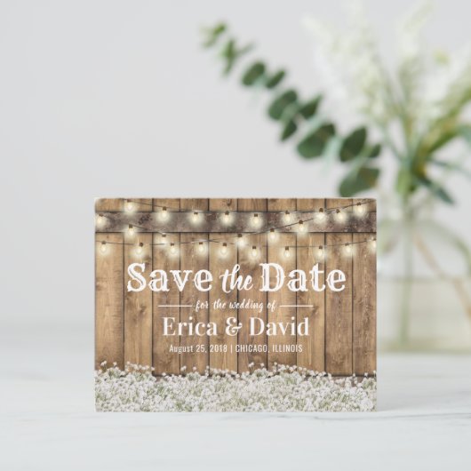 Rustic Baby's Radekkinglampjes Opslaan datum Aankondigingskaart (Staand voorkant)
