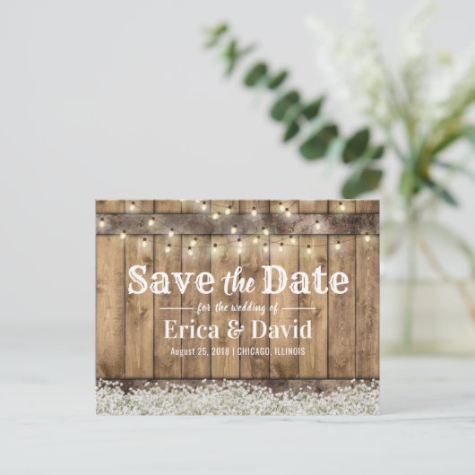 Rustic Baby's Radekkinglampjes Opslaan datum Aankondigingskaart (Staand voorkant)