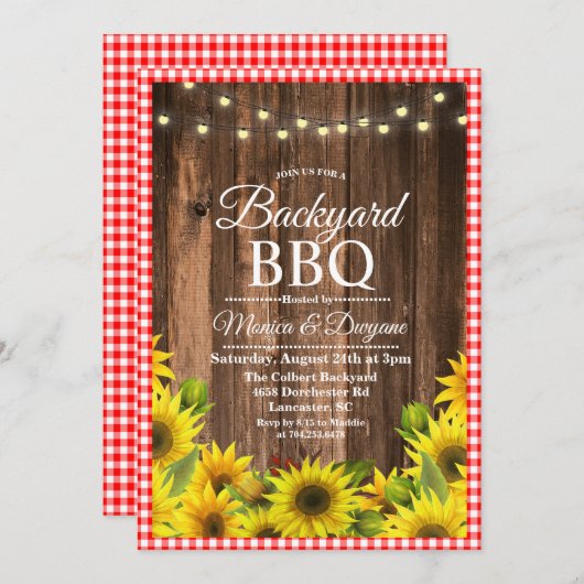 Rustic Backyard BBQ Sunflower Invitation Kaart (Voorkant / Achterkant)