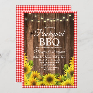 Rustic Backyard BBQ Sunflower Invitation Kaart