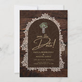 Rustic Backyard Woodland Wood Lace SAVE DATES Kaart (Voorkant)
