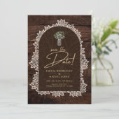 Rustic Backyard Woodland Wood Lace SAVE DATES Kaart (Staand voorkant)