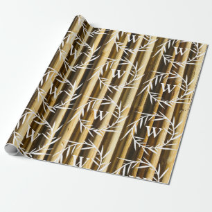 Rustic Bamboo Monogram Vertical Lines Pattern Cadeaupapier