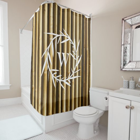 Rustic Bamboo Monogram Vertical Lines Pattern Douchegordijn (In situ)