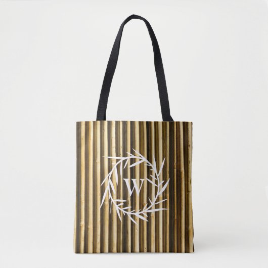Rustic Bamboo Monogram Vertical Lines Pattern Draagtas (Voorkant)
