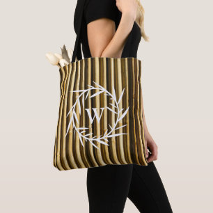 Rustic Bamboo Monogram Vertical Lines Pattern Draagtas