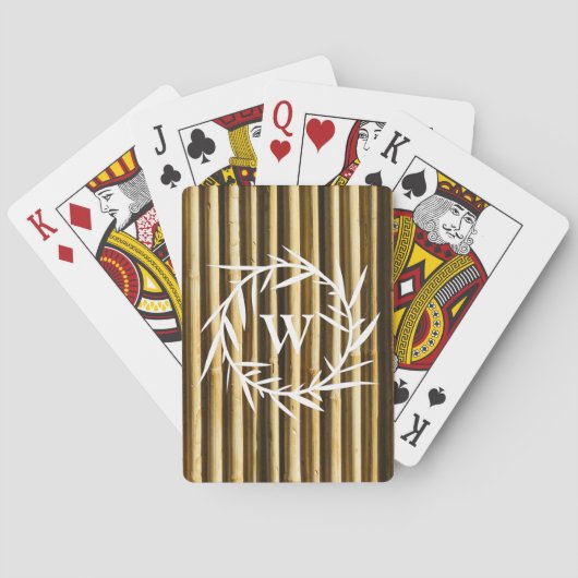 Rustic Bamboo Monogram Vertical Lines Pattern Pokerkaarten (Achterkant)