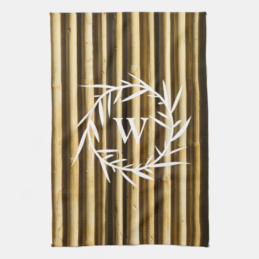 Rustic Bamboo Monogram Vertical Lines Pattern Theedoek (Verticaal)