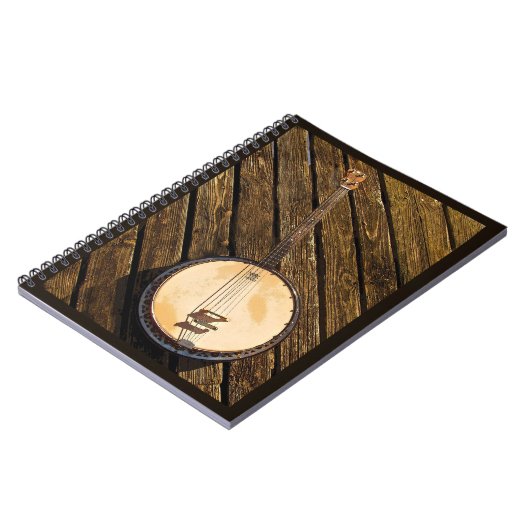 Rustic Banjo Music Instrument on Wood Notitieboek (Linkerzijde)