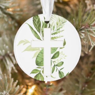 Rustic Baptism Greenery Cross Favor Ornament