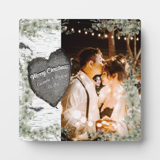 Rustic Bark Wood Heart Eucalyptus Greenery Fotoplaat (Voorkant)