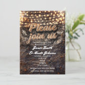 Rustic Bark Wood & Sparkle Lights Herfst Uitnodigi Kaart (Staand voorkant)