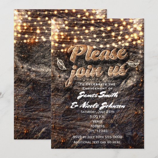 Rustic Bark Wood & Sparkle Lights Herfst Uitnodigi Kaart (Voorkant / Achterkant)