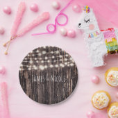 Rustic Bark Wood & String Lights Herfst Party Papieren Bordje (Feest)