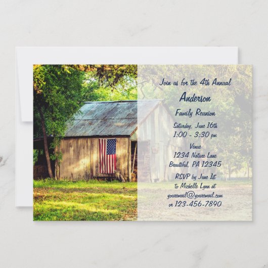 Rustic Barn American Flag Family Reunion Uitnodige Kaart (Voorkant)