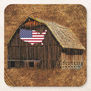 Rustic Barn American Flag Vierkante Kartonnen Onderzetter