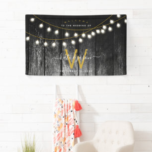 Rustic Barn Black Wood Gold String Lights Wedding Spandoek