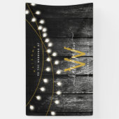 Rustic Barn Black Wood Gold String Lights Wedding Spandoek (Verticaal)