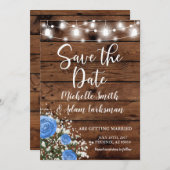 Rustic Barn Blue Roos Baby's Schatten de datum op Kaart (Voorkant / Achterkant)